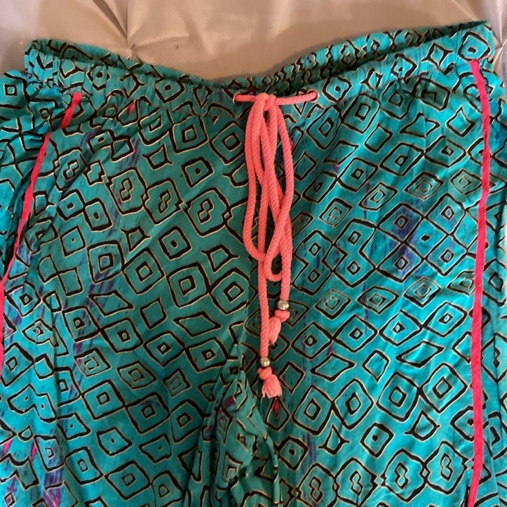 Anthropologie Hei Hei Geometric Drawstring Jogger Pants Teal Coral Boho 🌴 - Picture 3 of 7